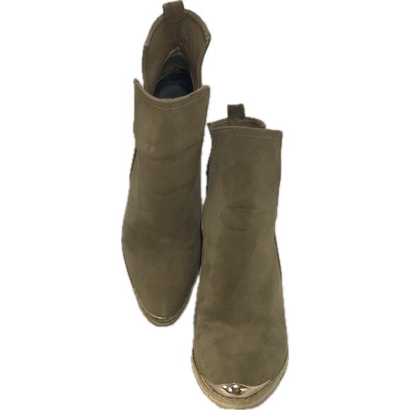 Miim V Cut Tan Block Heel Faux Suede Western Point Toe Ankle Boot Women 9 - Picture 2 of 11